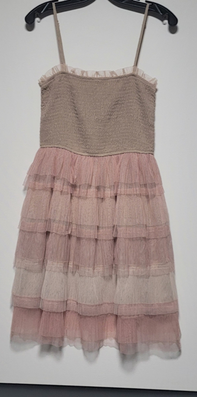 Storia Pink and Tan Layered Tulle Party Dress